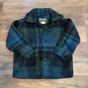 Vintage | Bellaire Wool Jacket-Shirt Toddler Blue Green Plaid Shacket